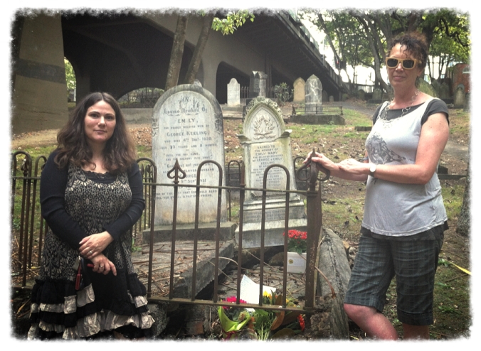 Dee and Alix at Emily Keeling's graveside. April 2nd, the anniversary of her murder.