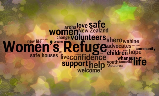 I love word clouds. The marriage of data and text in a visual format. I generated this from some web copy about Women's Refuge NZ. Image: Su Leslie 2014.