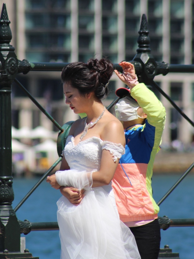 Bride being prepared for her wedding photo shoot, Circular Quay, Sidney, Australia. Image: Su Leslie, 2015