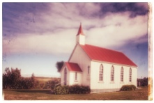 Aged colour shot of Awhitu Central Church, Awhitu, NZ. Image: Su Leslie, 2017