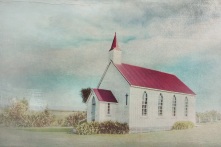 Paint-effect colour shot of Awhitu Central Church, Awhitu, NZ. Image: Su Leslie, 2017