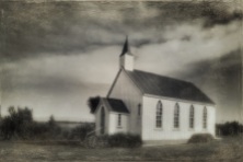 Aged black and white shot of Awhitu Central Church, Awhitu, NZ. Image: Su Leslie, 2017