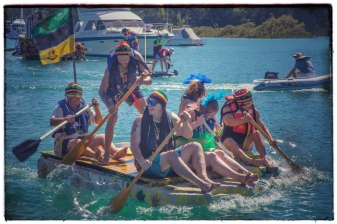 Community fun day. Raft race at Stillwater, Auckland. Image: Su Leslie 2020