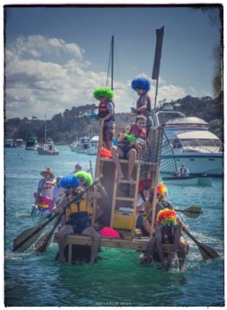 Community fun day. Raft race at Stillwater, Auckland. Image: Su Leslie 2020
